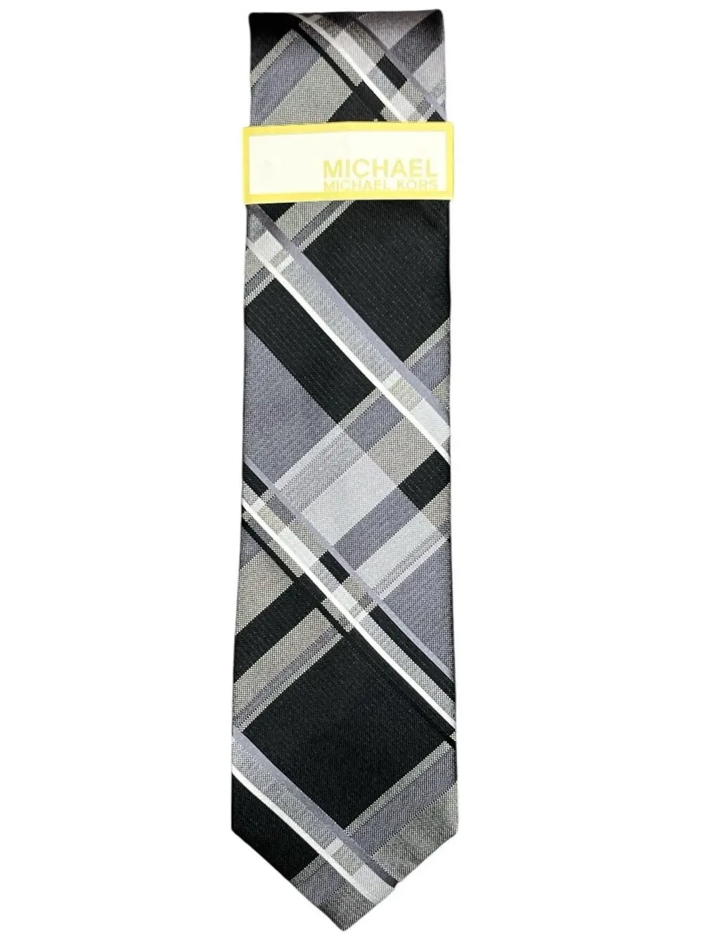 Michael Kors Men’s Plaid Necktie Black Gray Classic NWT